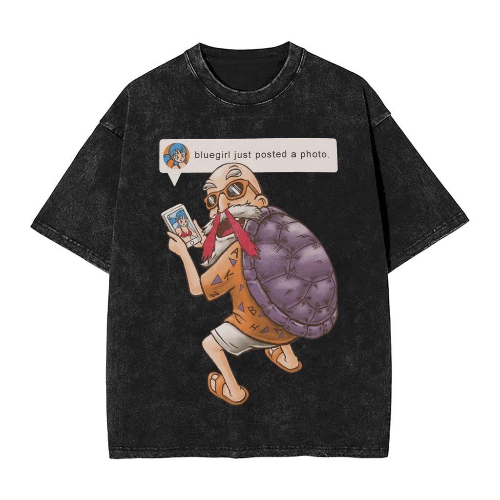 Master Roshi Dragon Ball Printed Tshirt Mens and Womens Washed Tshirt High Quality Vintage Cotton Tshirt Harajuku Tops