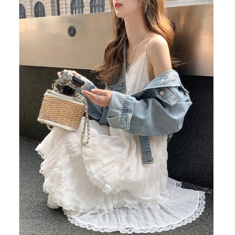 Летнее кружевное многослойное платье с рюшами на подтяжках, новое модное женское белое пляжное длинное платье трапециевидной формы для отдыха, новые женские элегантные плиссированные платья 798