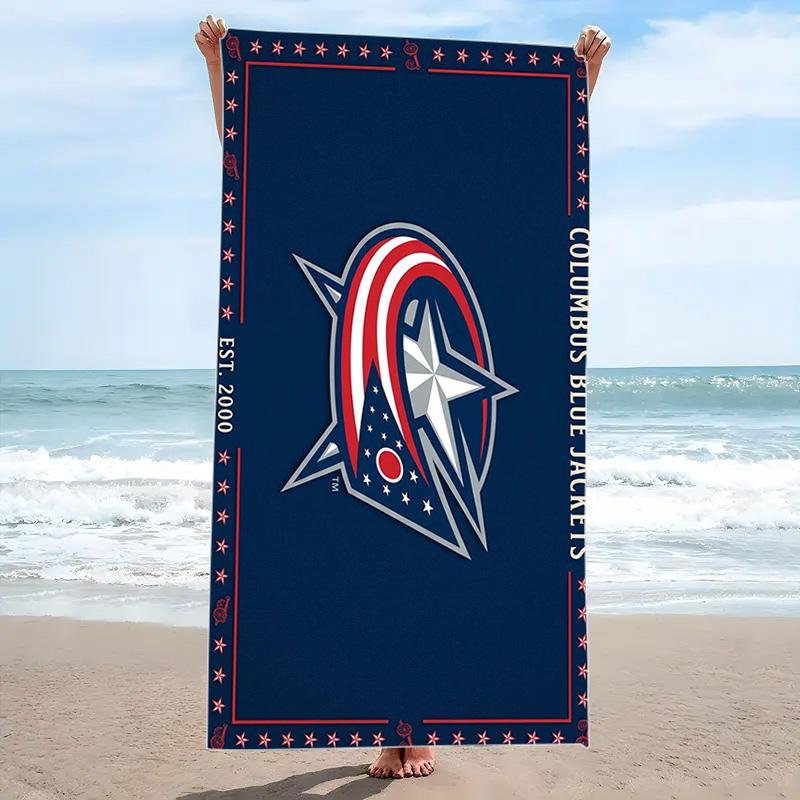 Пляжное полотенце с принтом Columbus Blue Jackets, Большое, Мягкое, Быстросохнущее, для Пляжа, Кемпинга, Плавания