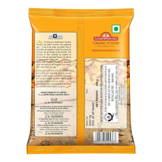 Порошок куркумы Aashirvaad, 200 г, натуральный золотистый порошок куркумы без добавления ароматизаторов и красителей