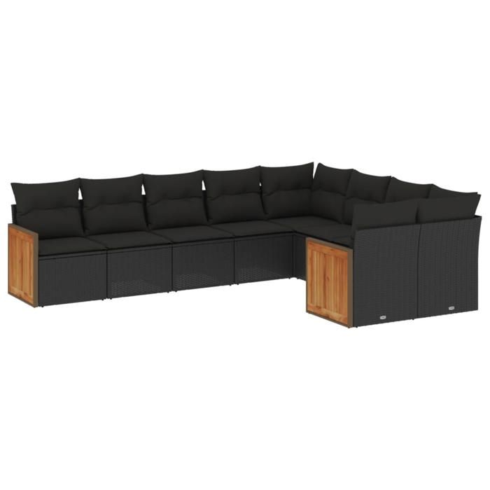VidaXL Salon de Jardin avec Coussins 9 pcs, Canapés de Terrasse, Ensemble de Meubles de Patio, Mobilier d'Extérieur, Noir 3260382