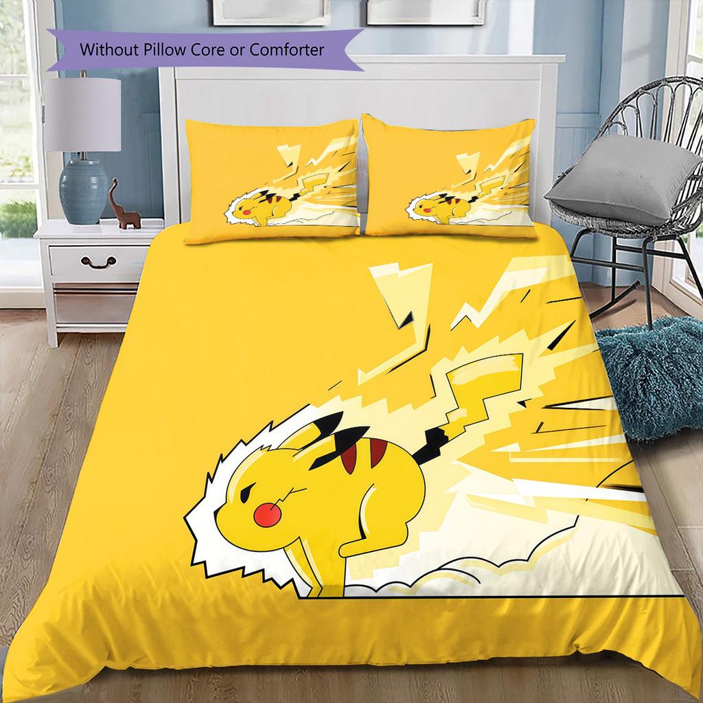 Happy Pikachu Bedding Set, 1 Duvet Cover & 2 Pillowcases, Home Bedroom, Perfect Gift for Pokémon Fans