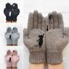 Кошачья мода Женские вязаные перчатки с принтом рыбок Зимние теплые варежки с полными пальцами