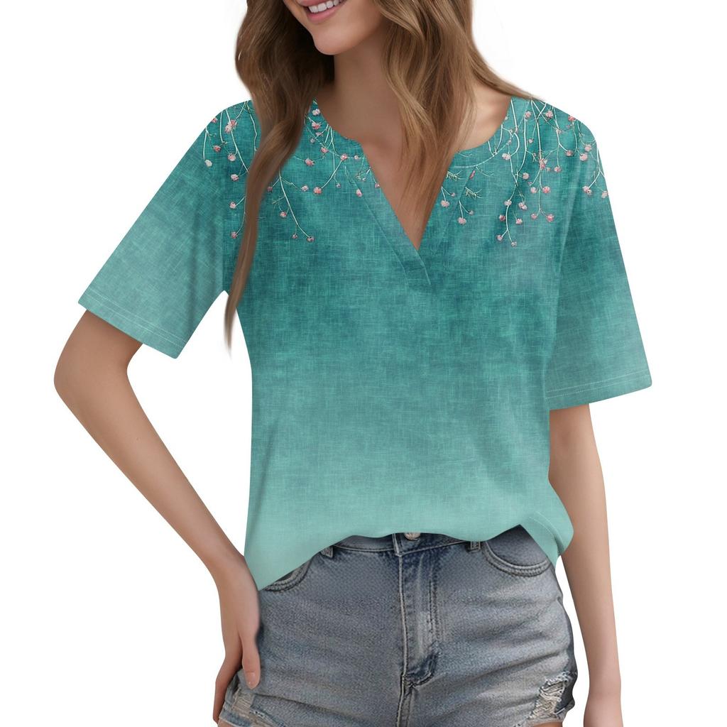 Women's T Shirt Tee Printed Short Sleeve Daily Weekend Fashion Basic V Neck Regular Top
