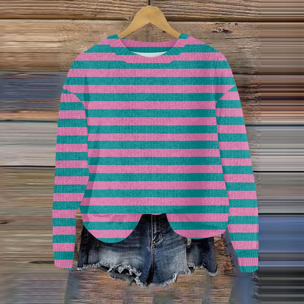 Свитшоты для женщин Вязаный свитер Милая рубашка Осенний круглый вырез Пуловер Топы