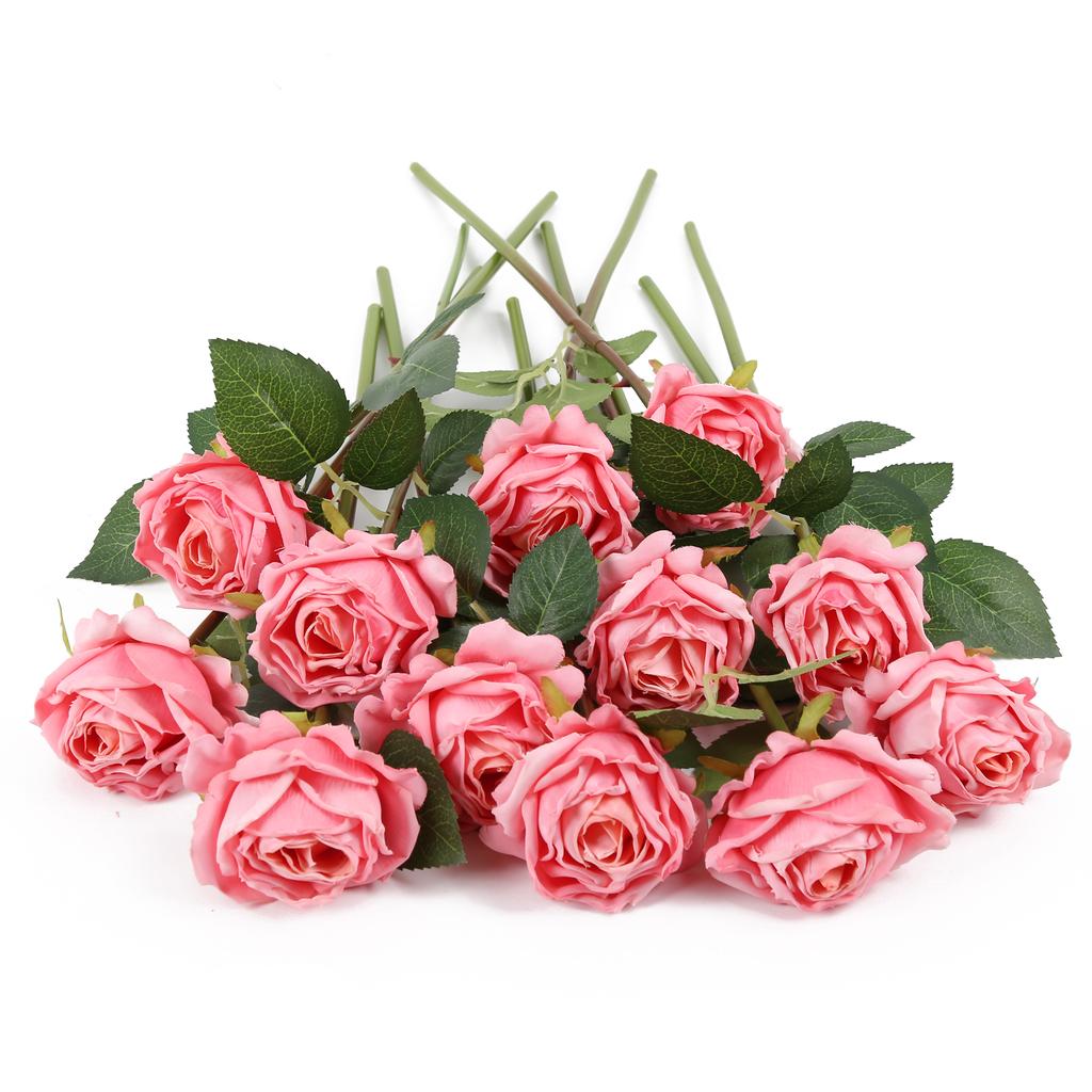 12Pcs Artificial Rose Flower with Single Stem 36cm Silk Material Fake Roses Used To Decorate The Bridal Bouquet Wedding Center Decorations Flower Wall