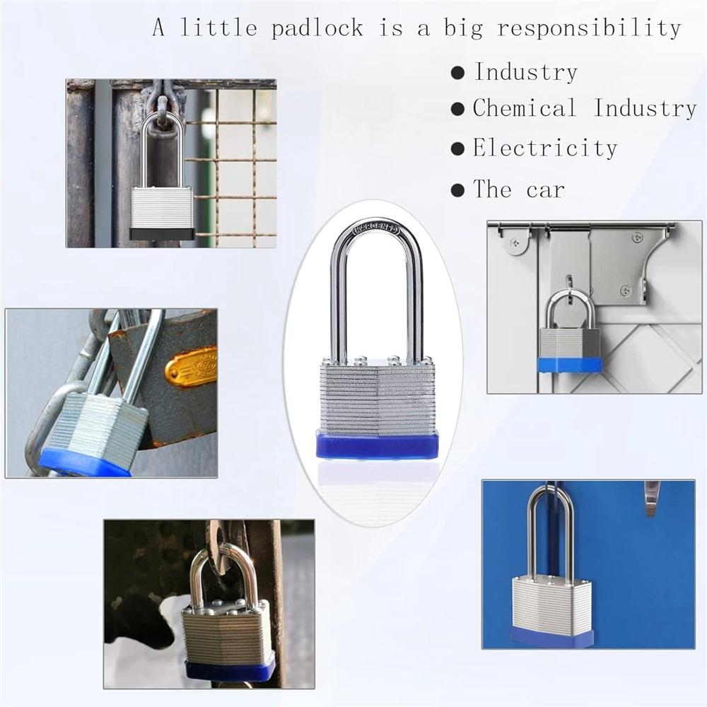 Reinforced Heavy Duty keyed Padlock Long Padlock Weatherproof Laminated Padlock for Garden Shed Garage, Fence, Storage Units, Outdoor Indoor Use