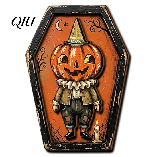 Rustic Holiday Home Accents Vintage Halloween Wooden Decor, Coffin-Shaped Tabletop Ornaments, Freestanding & Indoor Outdoor Festive Hanging