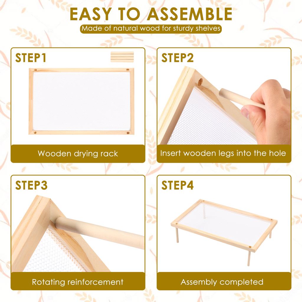 Сушилка для трав Деревянная сушилка для пасты, Штабелируемая сушилка для продуктов с сеткой, Надежный инструмент для дегидратации Сетчатая плоская сушилка