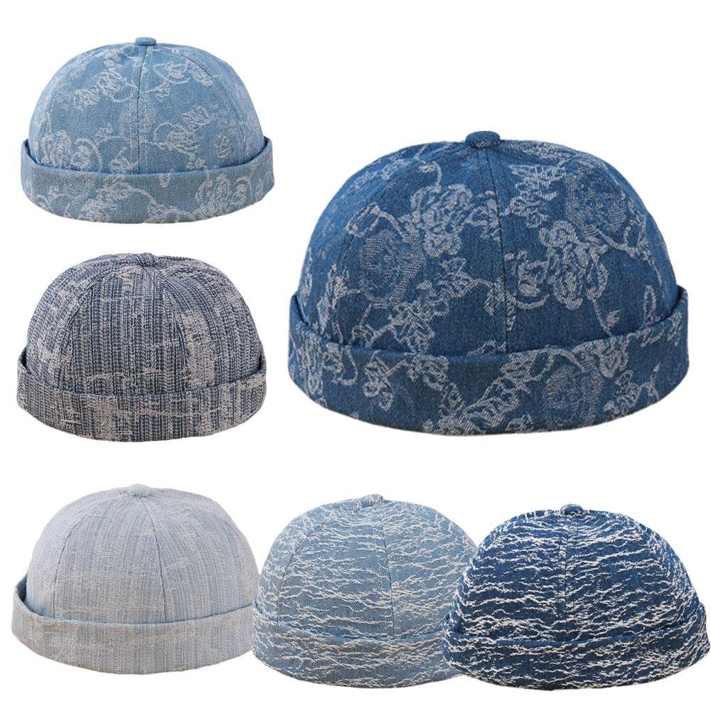 Rolled Cuff Brimless Skullcap Washed Cotton Sailor Hat Fashion Melon Cap Hip Hop Outfits