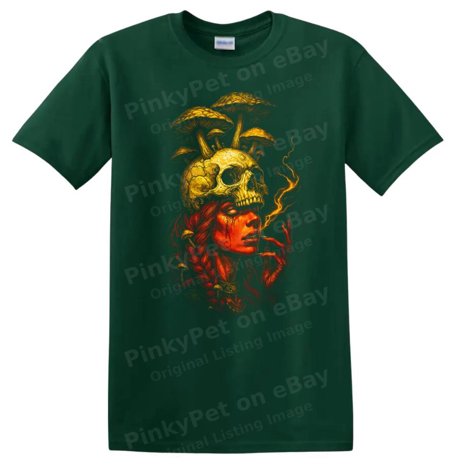 Skull Mushroom Witch Art T Shirt Dark Urban Streetwear Graphic Tee