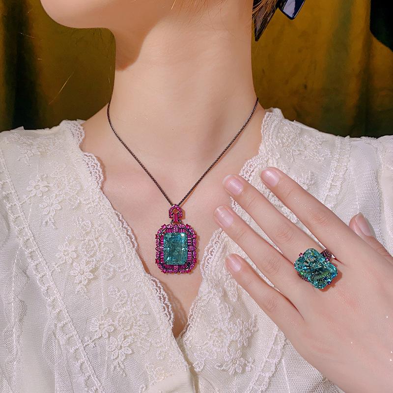 Ювелирный набор Redeen Chepala Зеленый квадратный бриллиант Черное золото Набор Главный камень 15 * 20