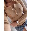 Autumn New Women's Long-sleeved Casual Button T-shirt Large Size Thin Solid Color Top