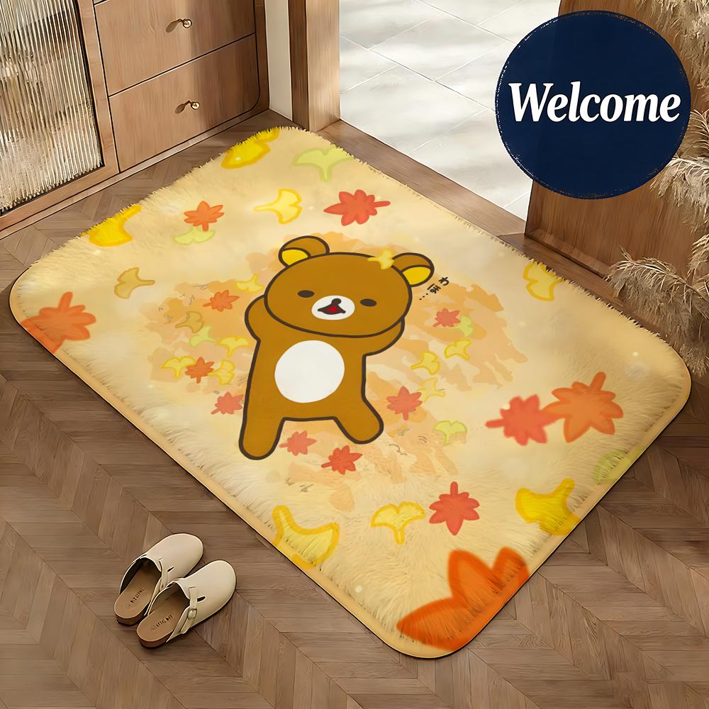 Soft Flannel Floor Mat Character Rilakkuma Floor Mat Non-Slip Absorbent Doormat Bathroom Bedroom Home Decor Rug