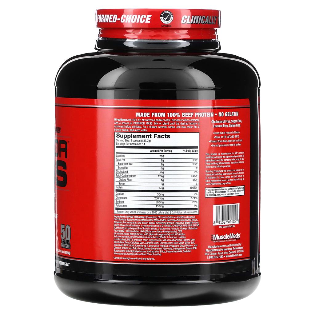 MuscleMeds Carnivore Mass, Strawberry, 5.95 Lbs (2,698 G)