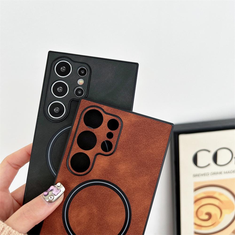 Business Retro Leather for Magsafe Magnetic Case For SamSung S26 S25 S24 S23 S22 S21 Ultra Plus Wireless Charge Bumper Funda