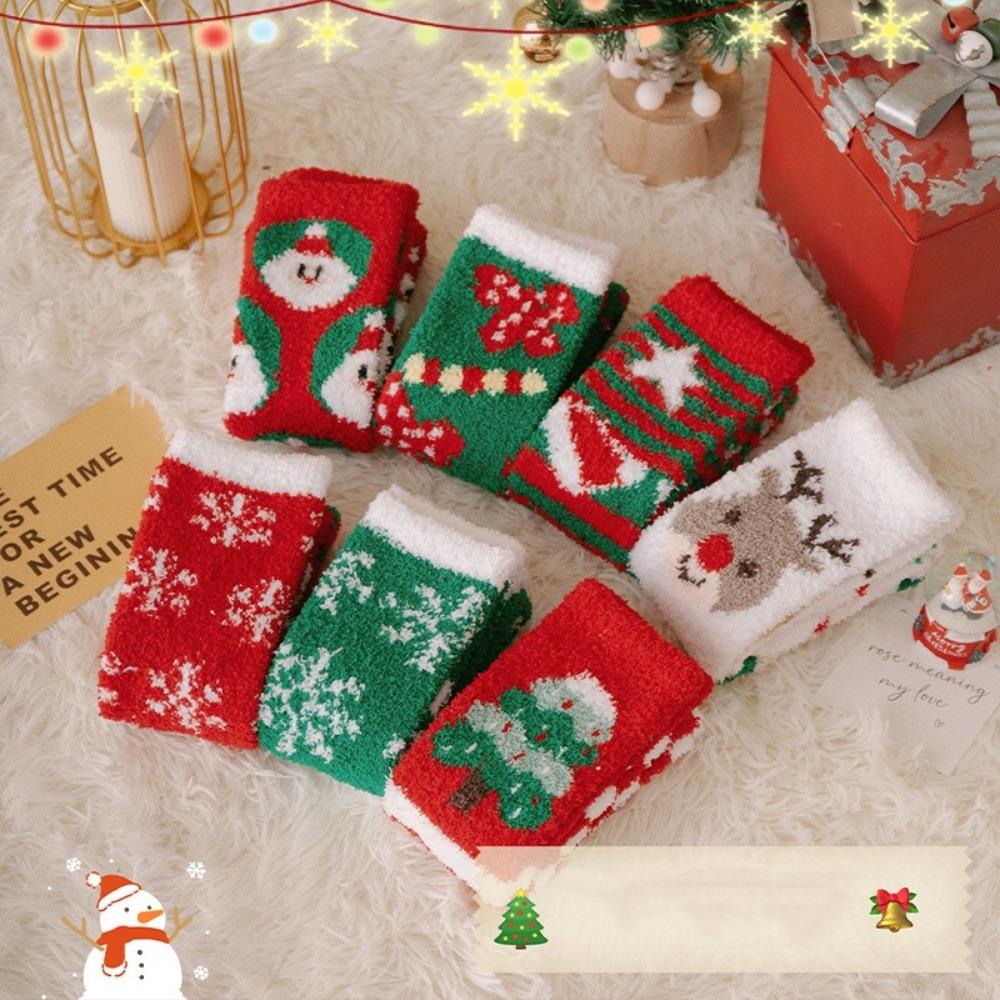 Мягкие носки для сна, мультяшные утолщенные носки для пола, зимние теплые рождественские носки для женщин