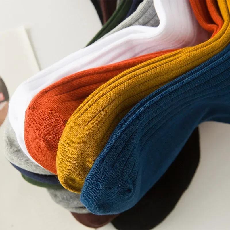 Модные однотонные мужские длинные носки из мягкого хлопка, дышащие, в полоску, нескользящие, средней длины, носки для школьной формы, повседневная одежда, носки для экипажа