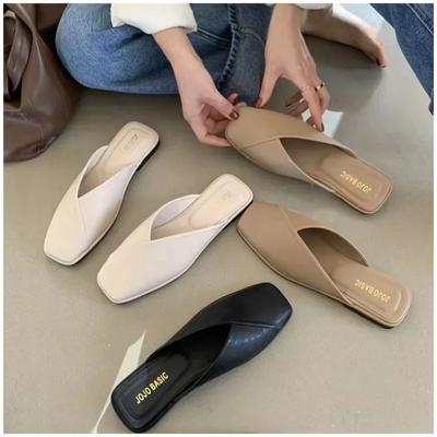 Модные женские мюли с квадратным носком, летние женские модные тапочки 2024 года, новые шлепанцы, женская уличная пляжная обувь, большой размер