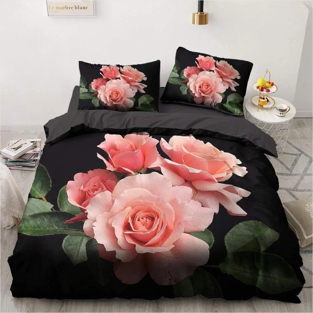 3D Print Red Rose Bedding Collection Romantic Rose Pattern Duvet Cover Wedding Gifts Bedroom Decoration Adults Europe Bed Collection King Siz