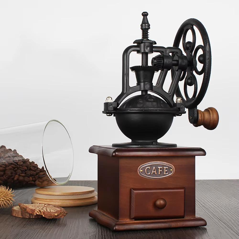 Manual Coffee Mill Burr Hand Cranked Coffee Grinding Machine Vintage Coffee Bean Grinder Household