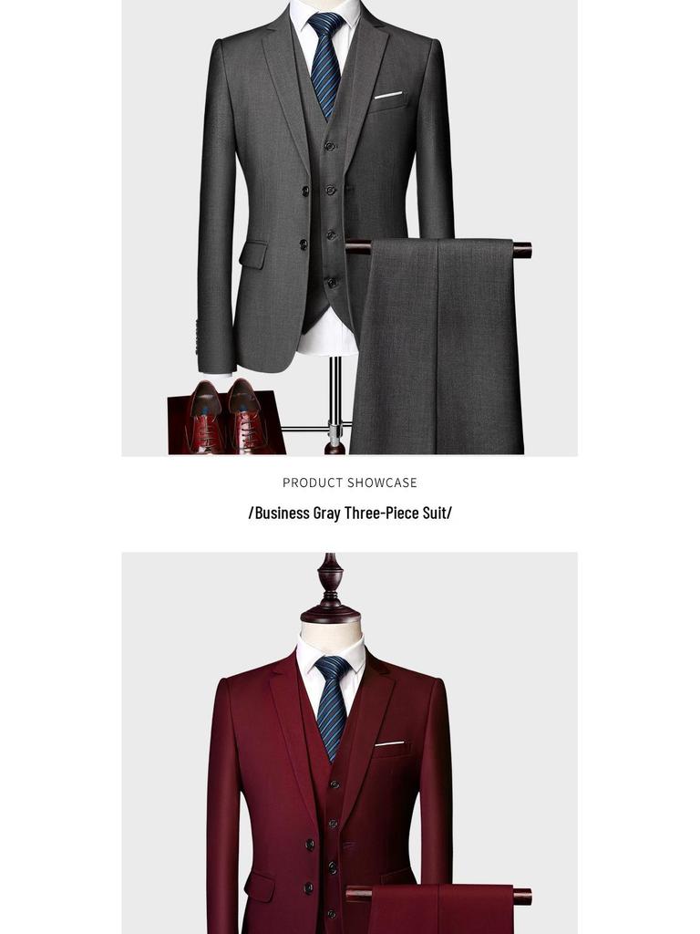 Men's Slim Fit Three-Piece Suit, Multi-Color British Wedding Tuxedo, Plus Size Groomsman Set
