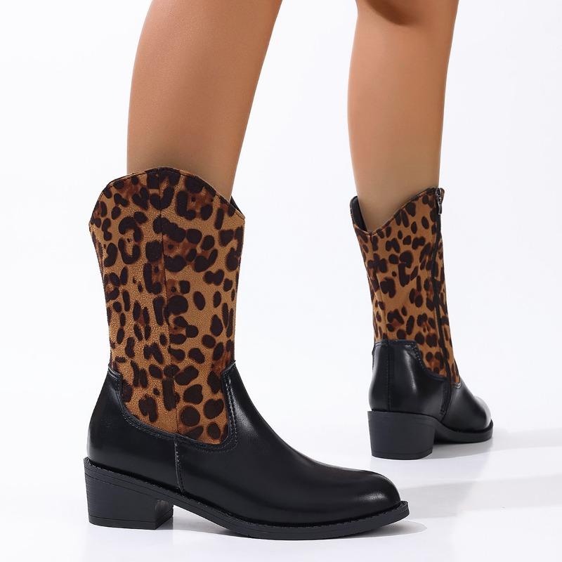 Модные женские ботинки челси с леопардовым принтом, на среднем каблуке, с фирменным дизайном AJGS, теплые зимние ботинки на толстой подошве для женщин