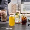Trendy Mason Jar Tumbler Glass Straw Cup with Wood Lid for Cold Drinks 500ml Borosilicate Cup for Soda & Bubble Tea