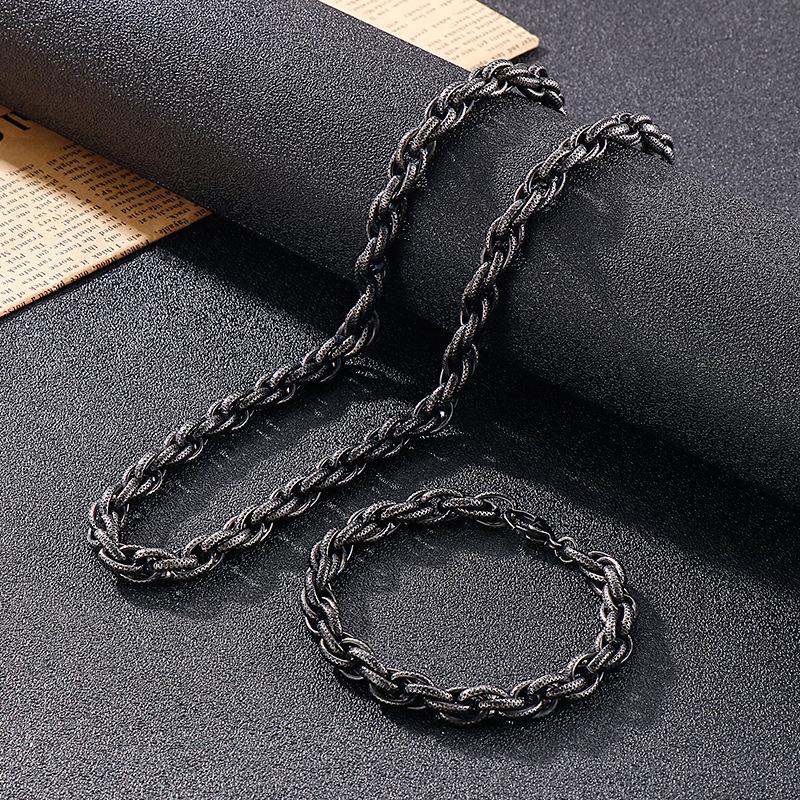 Retro Black Dotted Hip Hop Thick Twist Chain Titanium Steel Men 'S Bracelet Necklace