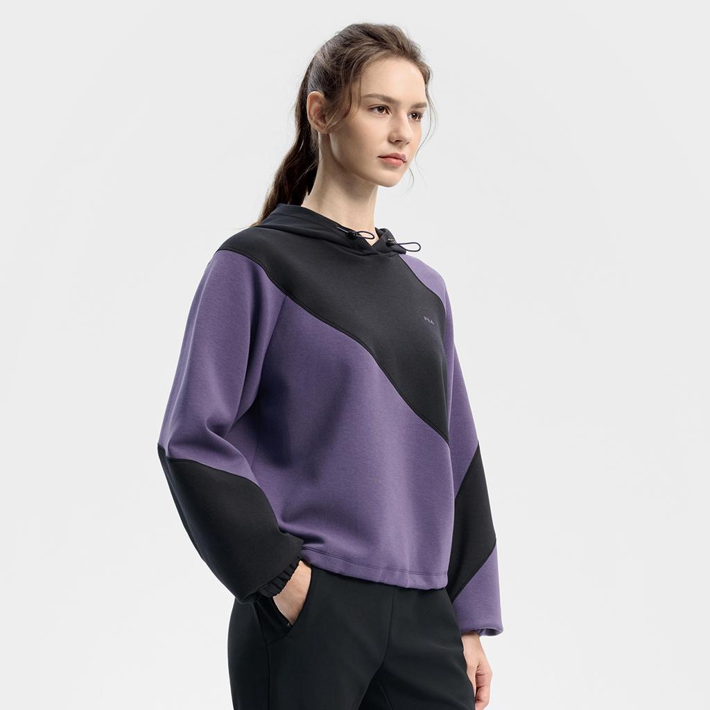 Fila Серия Фитнес Модный Удобный Повседневный Спортивный Худи с Цветными Блоками Свободного Кроя Женские толстовки Фиолетовый A11W541212FPU
