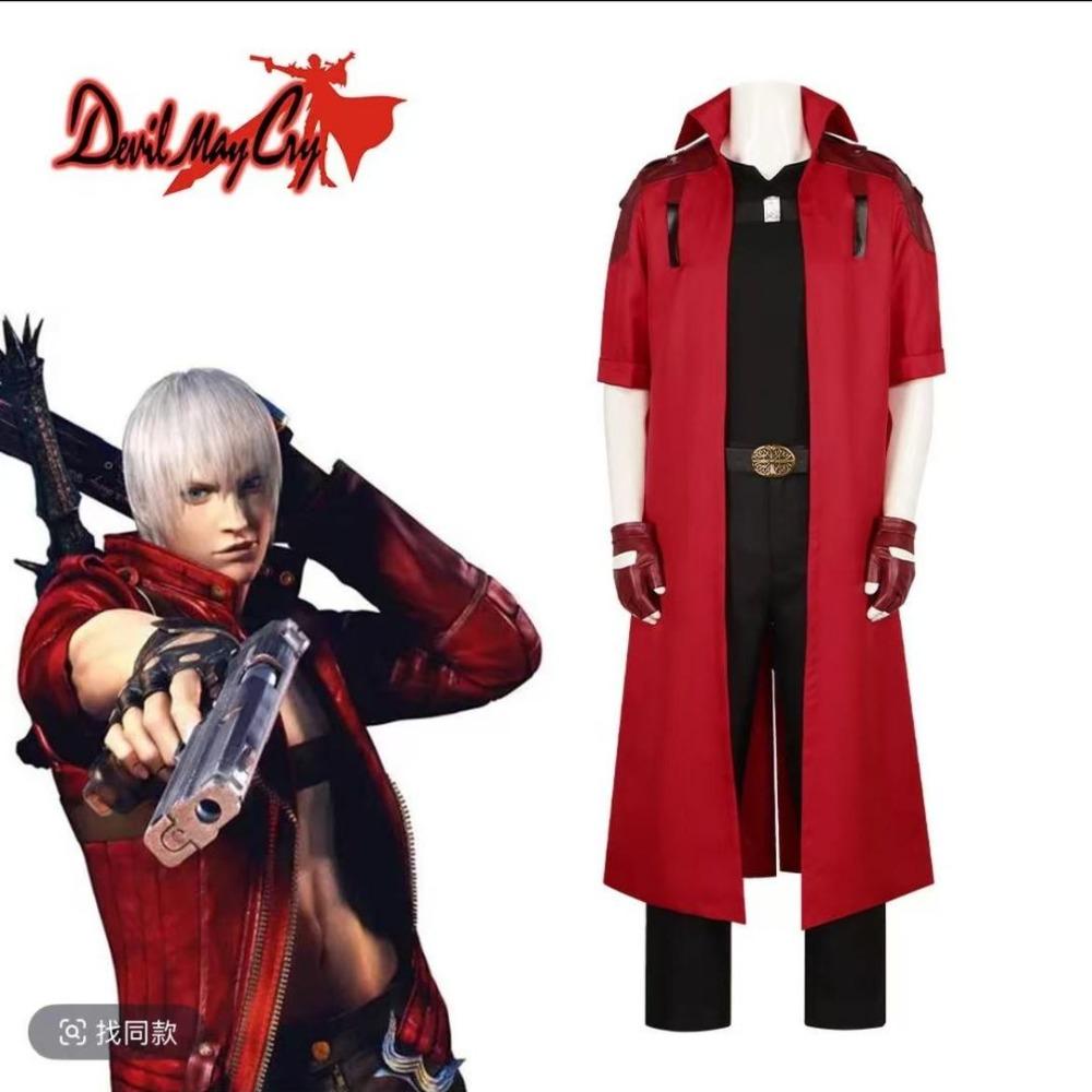 DMC 5 Данте Косплей Парик Униформа Костюмы Маскарад для Взрослых Мужчин Длинный Плащ Перчатки Наряды для Ролевых Игр Хэллоуин Карнавальный Костюм