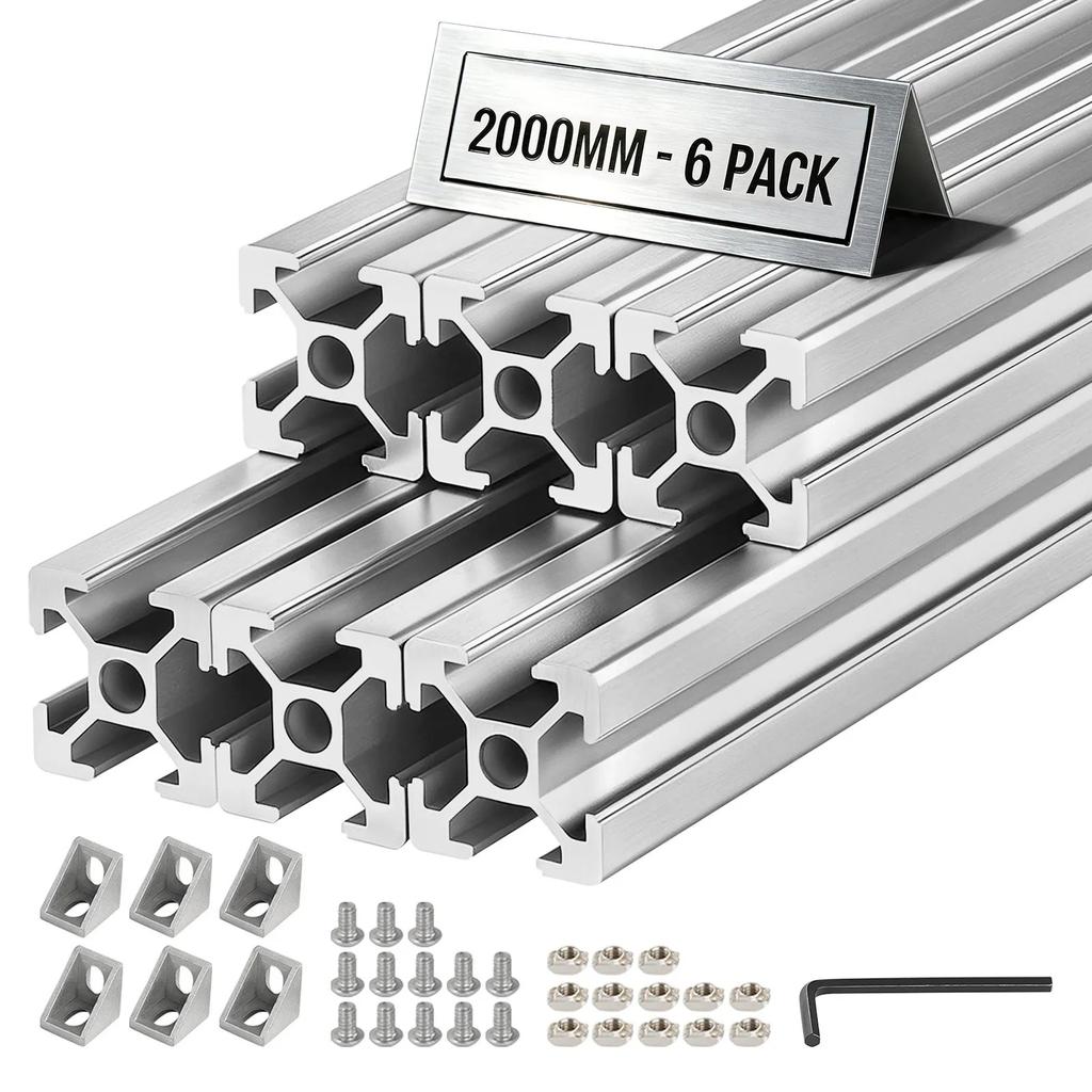 VEVOR 6PCS 2020 Aluminum Extrusion Profile, 78.74 Inch 2000 mm, T Slot European Standard Anodized Linear Rail, High-Strength Extruded Aluminum Rail