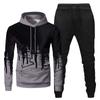 Mens Hooded Sports Tracksuit Unisex Two-Piece Running Outfits Long Sleeve Pullover Hoodies Sweatshirt+Sweatpants Set