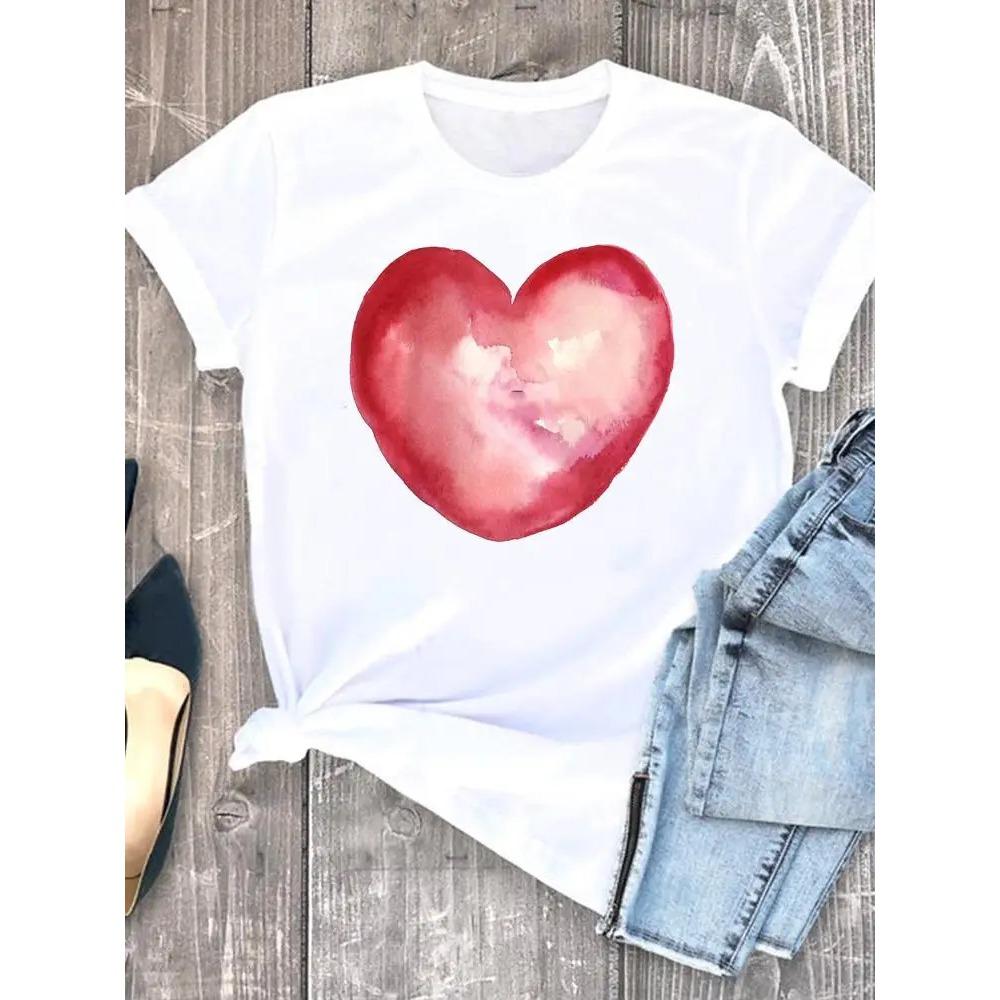 Леопардовый узор с сердечком для женщин, летняя милая модная футболка для девочек, повседневная футболка с коротким рукавом, милая женская футболка, одежда