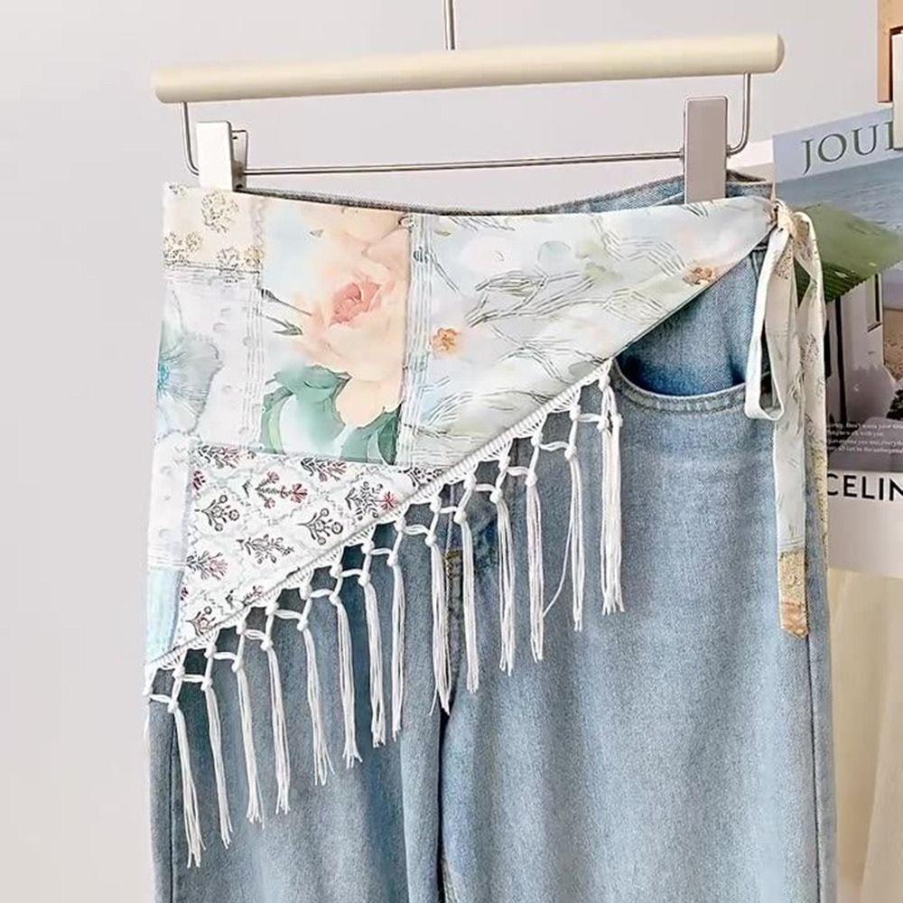 Tassels Fringe Waist Belt Embroidery Floral Triangular Belt Triangle Waistband Dress Jeans Decor
