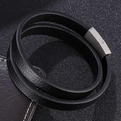 Модные многослойные кожаные мужские украшения с серебряной металлической застежкой, простой кожаный браслет-веревка для мужчин, подарки BB1061