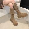 Thick-soled Tall Knight Boots 2025 New Suede Two-through Knee Boots Retro Versatile Soft Leather Boots Women