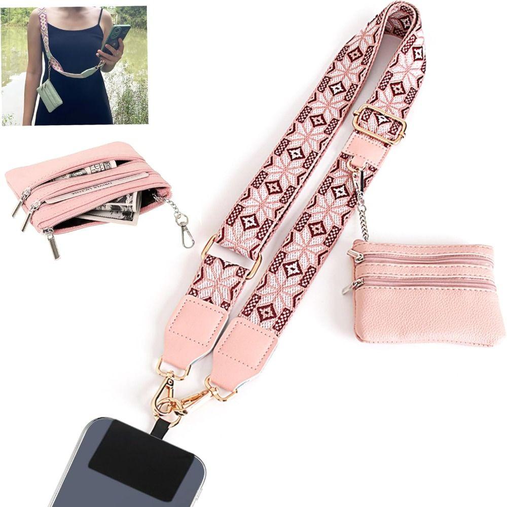 Detachable Phone Strap Crossbody Bag Cord Strap Adjustable Phone Lanyard with Zippered Pouch Portable Clip and Go Strap