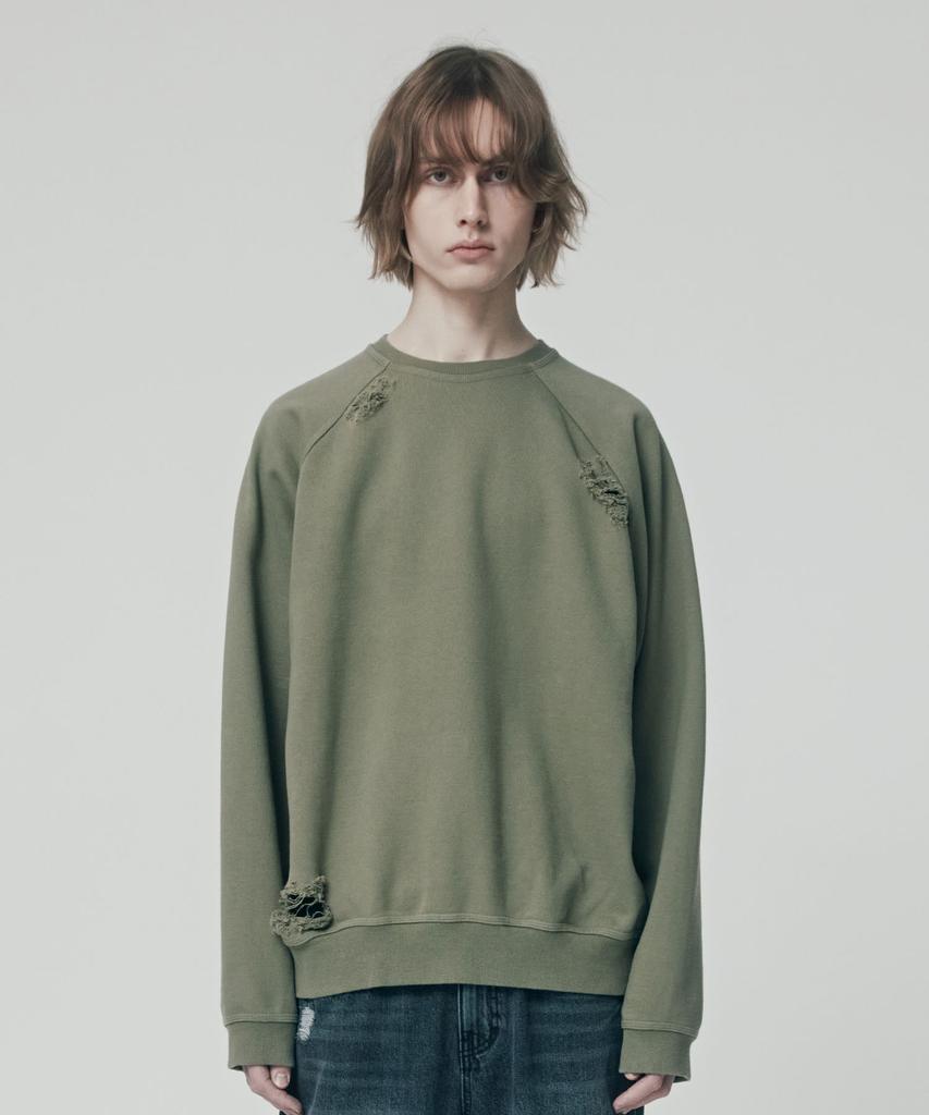 THEVINYLHOUSE Distressed Sweatshirt Khaki (Vh2Esum441A)