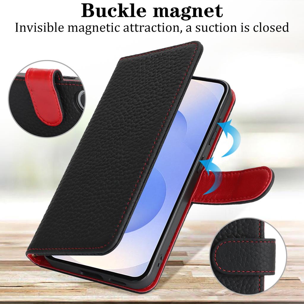 Для Samsung Galaxy S25 Чехол-подставка Текстура личи Натуральная коровья кожа Кошелек Чехол для телефона с RFID-блокировкой