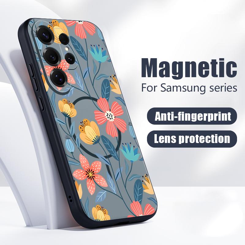Чехол с рисунком мультяшных цветов для Samsung Galaxy S26 Ultra S25 Edge S24 Plus S23 FE S22 A54 A55 A56 5G Магнитный для Magsafe Матовый чехол