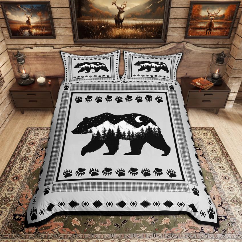 Comforter Homewish Rustic Deer Bear Woodland Animal Checkered Set Farmhouse Lodge Cabin Bedding Set