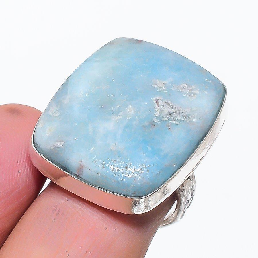 Natural Larimar Gemstone Handmade 925 Sterling Silver Jewelry Ring Size 6.5 G7n74