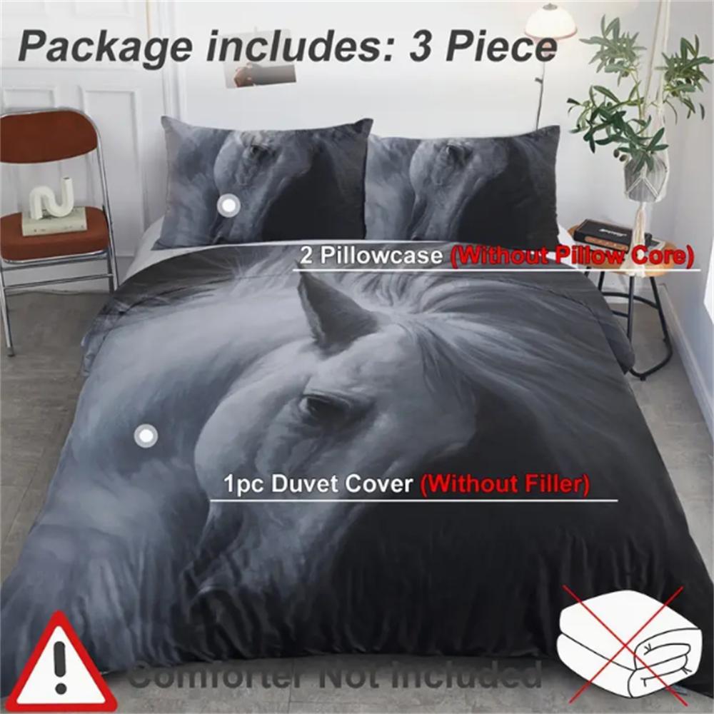 Постельное белье с принтом серой лошади, комплект из 3 предметов с пододеяльником и 2 наволочками, современный чехол для одеяла