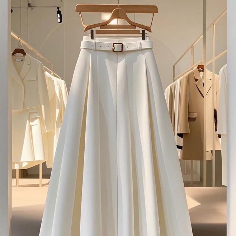 2025 Off-White средней длины с завышенной талией, плиссированная юбка для женщин