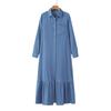 Vintage Elegant Plus Size Denim Dress Women Long Sleeve Single Breasted Casual Shirt Dress Summer Solid Loose Ruffled Female Dresses New 967