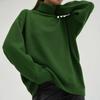 Womens Solid Color High Neck Knit Sweater Loose Fit Winter 2026 Casual Streetwear Long Sleeve Pullover