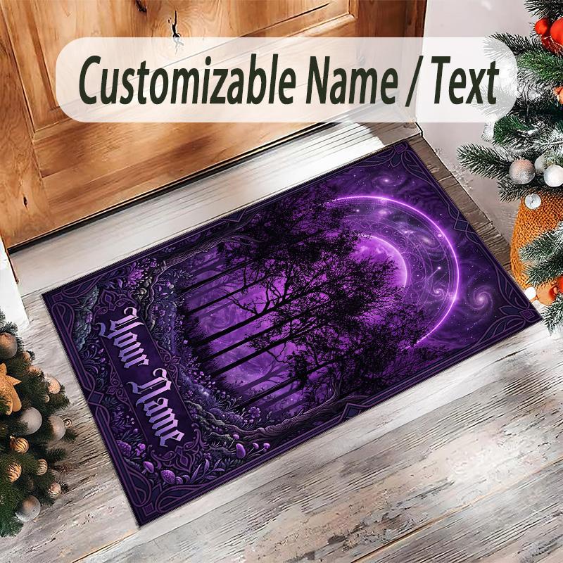 Forest Theme Crystal Velvet Floor Rug Personalized Custom Name Text Warm Carpet Home Decoration