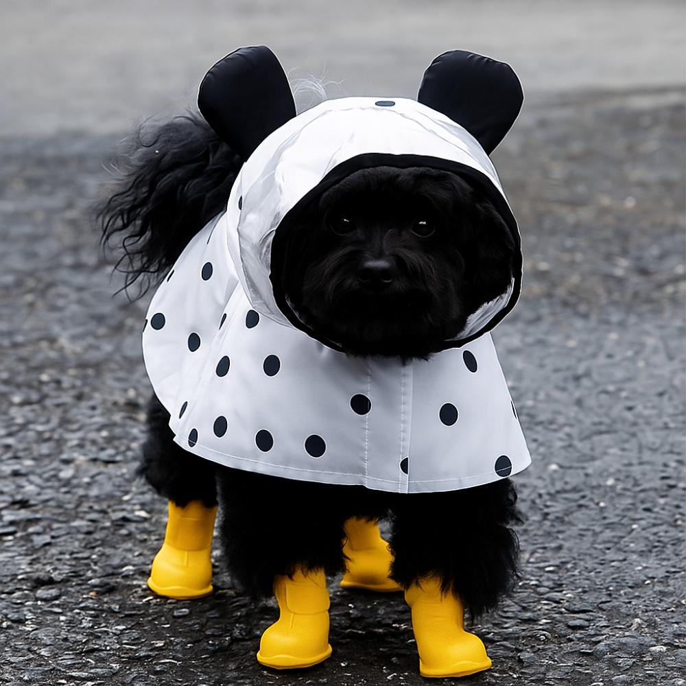 Дизайн в горошек Дождевик для щенка Регулируемый Дождевик с ушками медведя Дождевик для питомца для собак кошек щенков