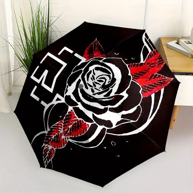 1pc Rose Tattoo Design Umbrella with Plastic Handle,Suitable for All Seasons Home Travel Outdoor UmbrellaM947